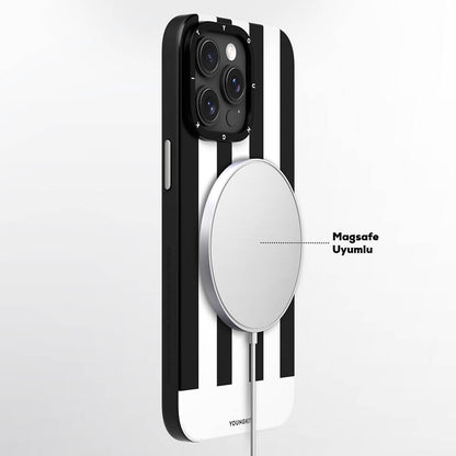 Apple iPhone 15 Pro Kılıf M-safe Şarj Özellikli Youngkit Striped Piano Keys Serisi Kapak Mavi