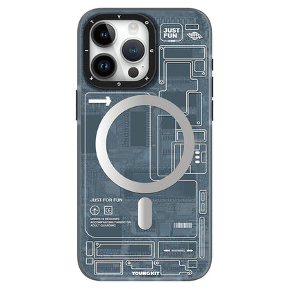 Apple iPhone 15 Pro Kılıf M-safe Şarj Özellikli YoungKit Technology Serisi Kapak Mavi