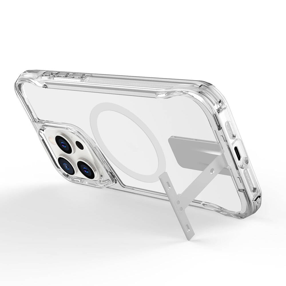 Apple iPhone 15 Pro Kılıf M-safe Şarj Özellikli Zore T-Max Standlı Kapak Renksiz