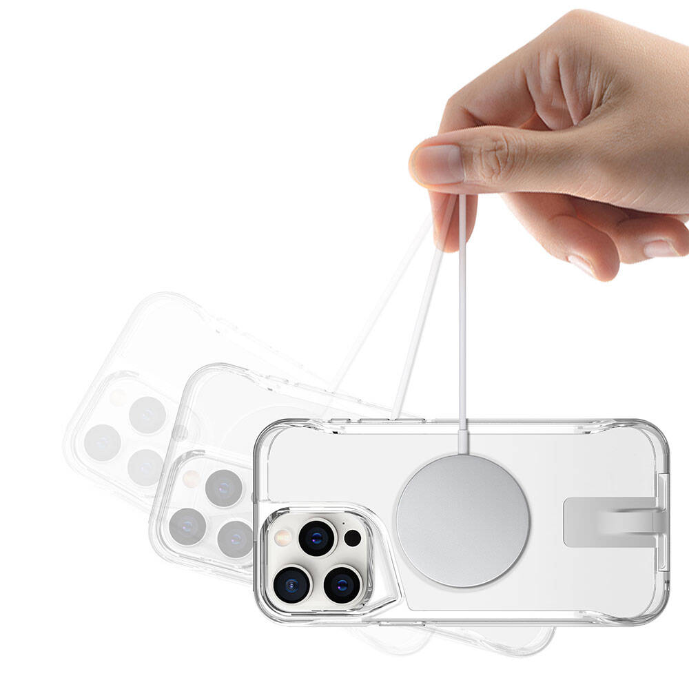 Apple iPhone 15 Pro Kılıf M-safe Şarj Özellikli Zore T-Max Standlı Kapak Renksiz