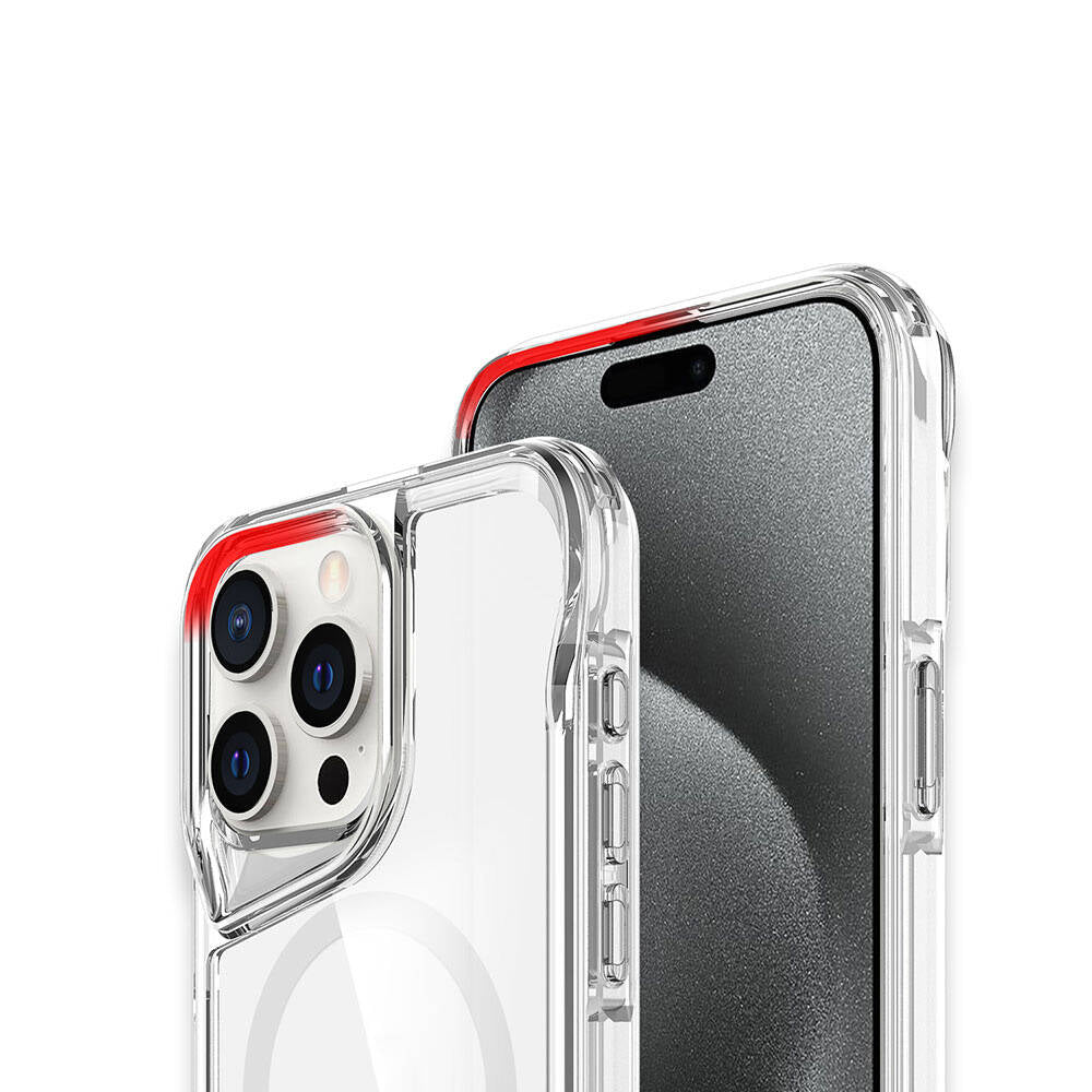 Apple iPhone 15 Pro Kılıf M-safe Şarj Özellikli Zore T-Max Standlı Kapak Renksiz