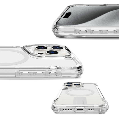 Apple iPhone 15 Pro Kılıf M-safe Şarj Özellikli Zore T-Max Standlı Kapak Renksiz