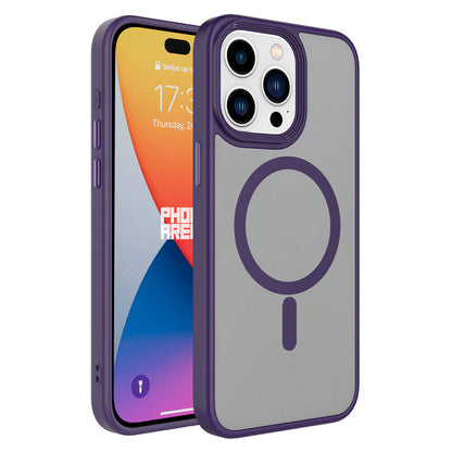 Apple iPhone 15 Pro Kılıf Mat Arka Yüzey Wireless Şarj Özellikli Zore Flet M-safe Kapak Midnight