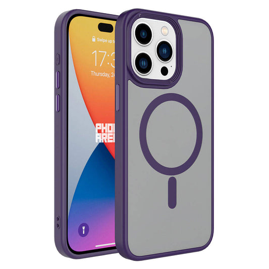 Apple iPhone 15 Pro Kılıf Mat Arka Yüzey Wireless Şarj Özellikli Zore Flet M-safe Kapak Beyaz