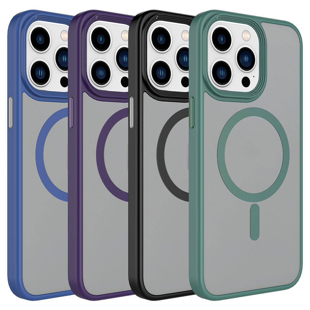 Apple iPhone 15 Pro Kılıf Mat Arka Yüzey Wireless Şarj Özellikli Zore Flet M-safe Kapak Mavi