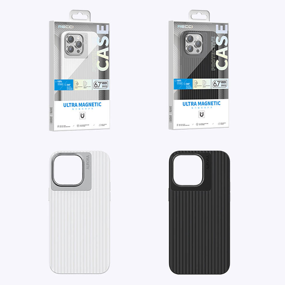 Apple iPhone 15 Pro Kılıf Recci Aurora Serisi M-safe Şarj Özellikli Kapak Siyah