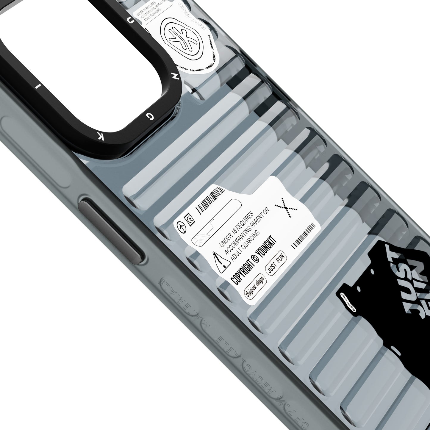 Apple iPhone 15 Pro Kılıf Şeffaf Renkli Tasarım YoungKit Fluorite Serisi Kapak Siyah