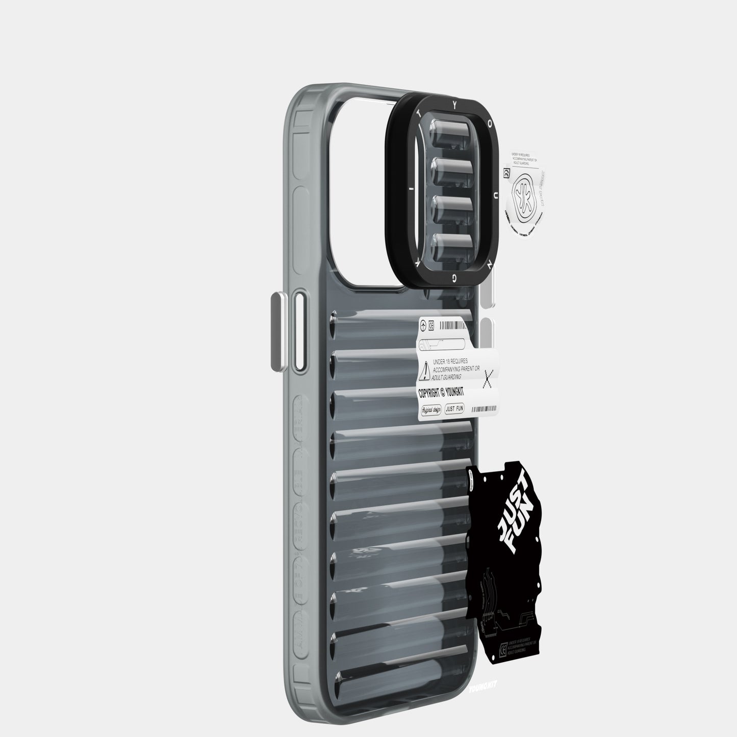 Apple iPhone 15 Pro Kılıf Şeffaf Renkli Tasarım YoungKit Fluorite Serisi Kapak Siyah