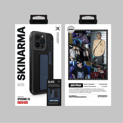 Apple iPhone 15 Pro Kılıf SkinArma Standlı Deri Görünümlü Slate Kapak Mavi