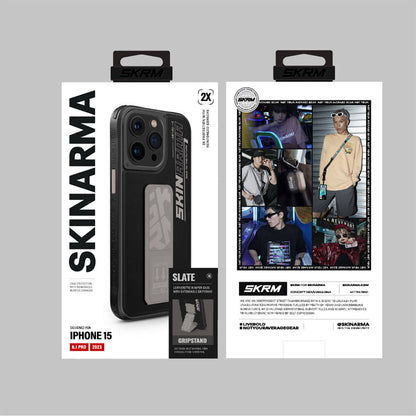 Apple iPhone 15 Pro Kılıf SkinArma Standlı Deri Görünümlü Slate Kapak Gri