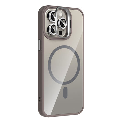 Apple iPhone 15 Pro Kılıf Standlı ve Kamera Lens Hediyeli M-Safe Şarj Özellikli Zore Etro Kapak Desert Titanyum