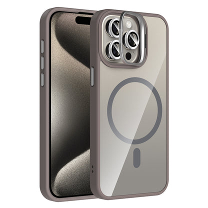 Apple iPhone 15 Pro Kılıf Standlı ve Kamera Lens Hediyeli M-Safe Şarj Özellikli Zore Etro Kapak
