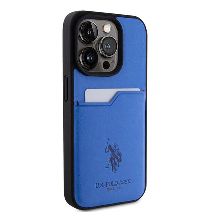 Apple iPhone 15 Pro Kılıf U.S. Polo Assn. Orjinal Lisanslı Baskı Logolu PU Kartlıklı Kapak Mavi