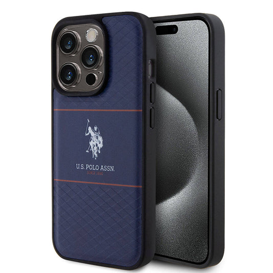 Apple iPhone 15 Pro Kılıf U.S. Polo Assn. Orjinal Lisanslı Deri Şeritli Logo Dizayn Kapak Siyah