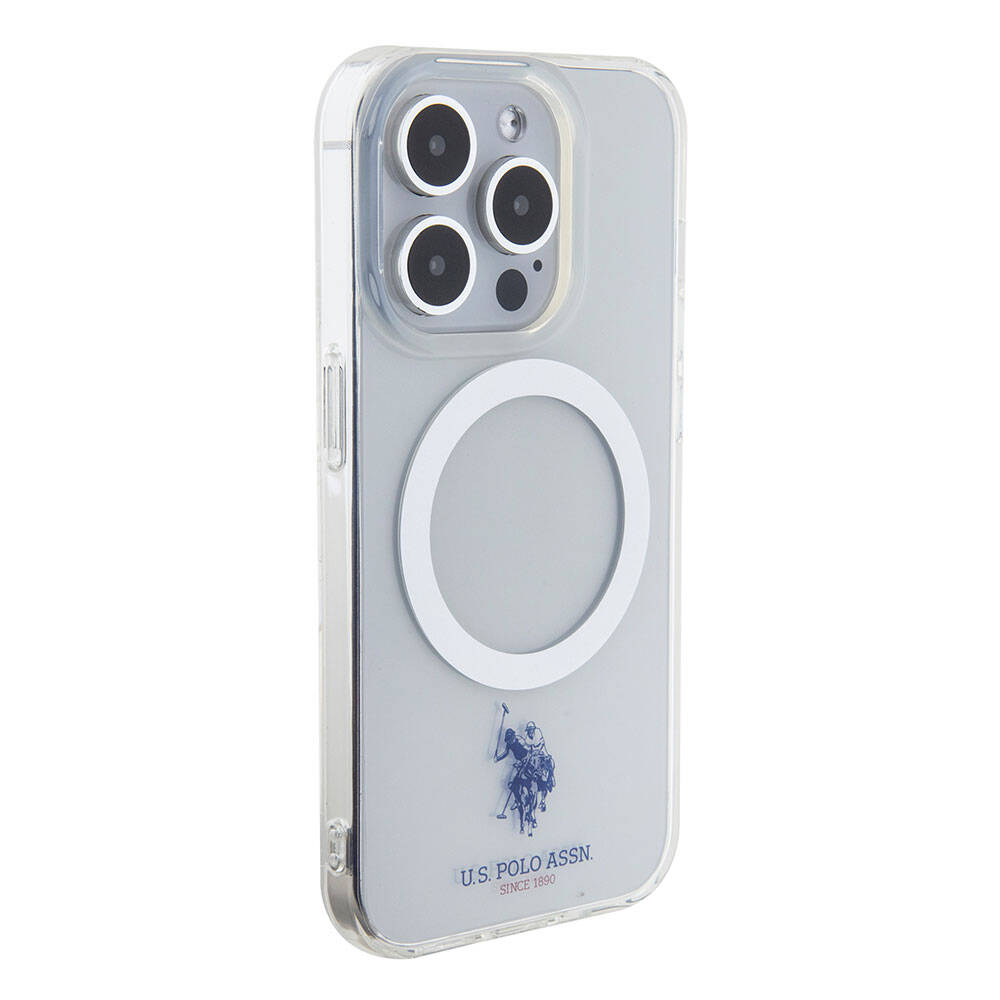 Apple iPhone 15 Pro Kılıf U.S. Polo Assn. Orjinal Lisanslı M-safe Şarj Özellikli Transparan Tasarım Kapak Mavi