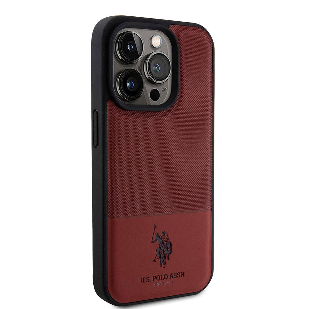 Apple iPhone 15 Pro Kılıf U.S. Polo Assn. Orjinal Lisanslı Suni Deri Arka Yüzey Baskı Logolu Örgü Desenli Kapak Siyah