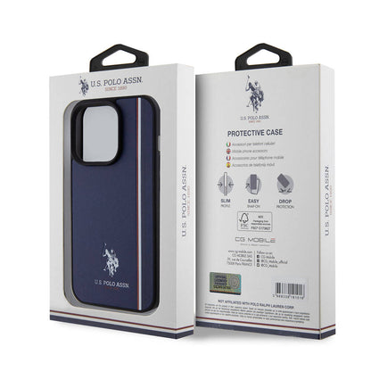 Apple iPhone 15 Pro Kılıf U.S. Polo Assn. Orjinal Lisanslı Üç Renk Şerit Tasarımlı Baskı Logolu Kapak Siyah