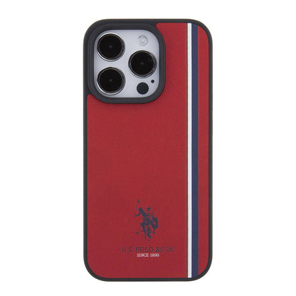 Apple iPhone 15 Pro Kılıf U.S. Polo Assn. Orjinal Lisanslı Üç Renk Şerit Tasarımlı Baskı Logolu Kapak Beyaz