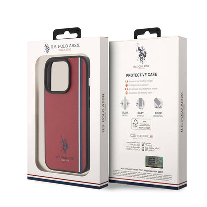 Apple iPhone 15 Pro Kılıf U.S. Polo Assn. Orjinal Lisanslı Üç Renk Şerit Tasarımlı Baskı Logolu Kapak Beyaz
