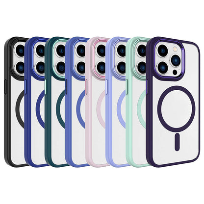 Apple iPhone 15 Pro Kılıf Wireless Şarj Özellikli Zore Krom M-safe Silikon Kapak Pembe Açık