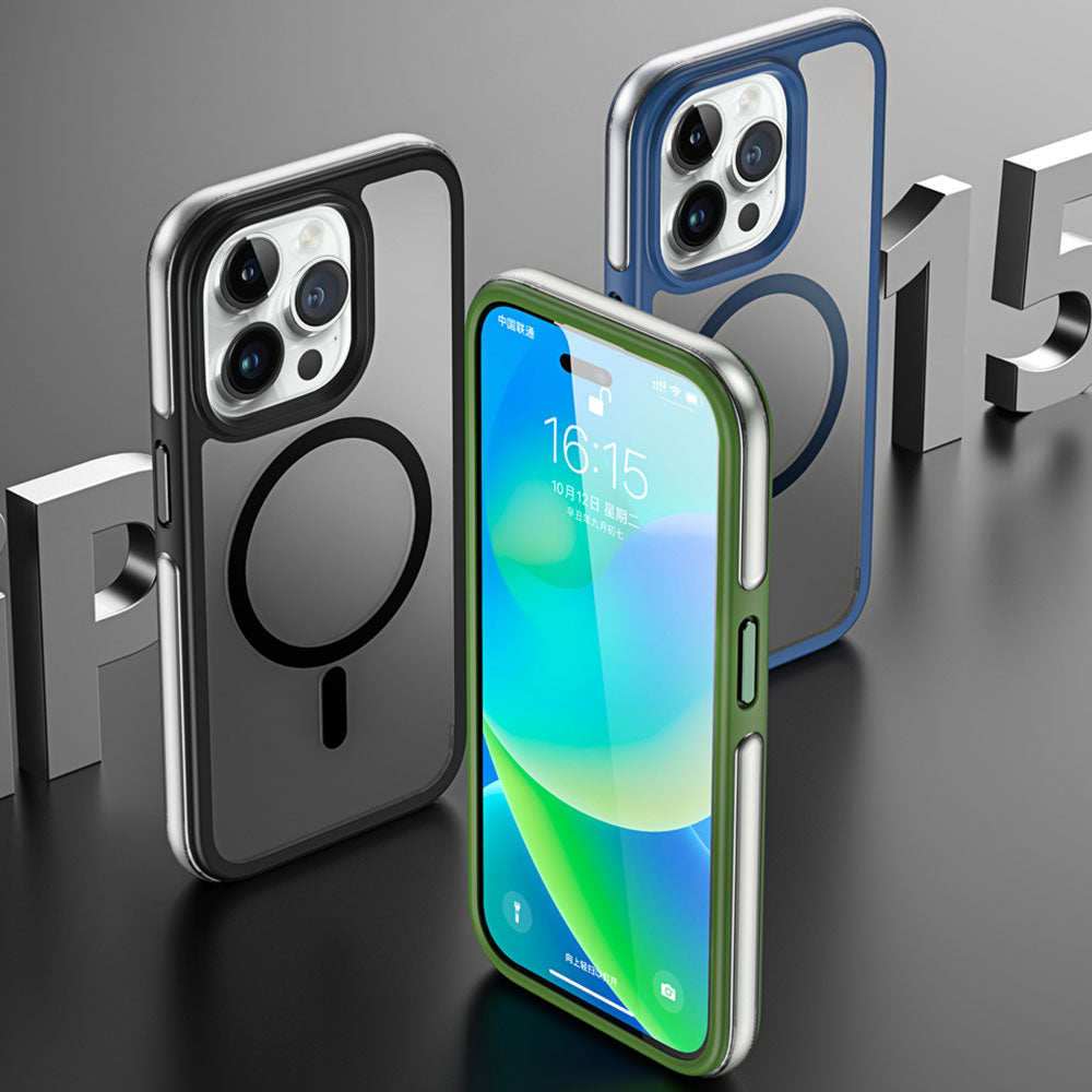 Apple iPhone 15 Pro Kılıf Wiwu ZKK-012 M-safe Şarj Özellikli Air Cushion Kapak Mavi