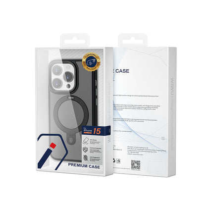 Apple iPhone 15 Pro Max Kılıf Wiwu ZMM-010 M-safe Şarj Özellikli Mat Arka Yüzey Standlı Kapak Mavi