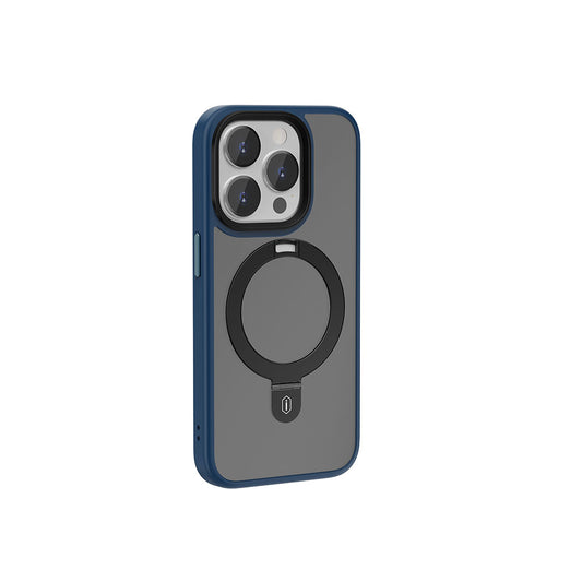 Apple iPhone 15 Pro Max Kılıf Wiwu ZMM-010 M-safe Şarj Özellikli Mat Arka Yüzey Standlı Kapak Mavi