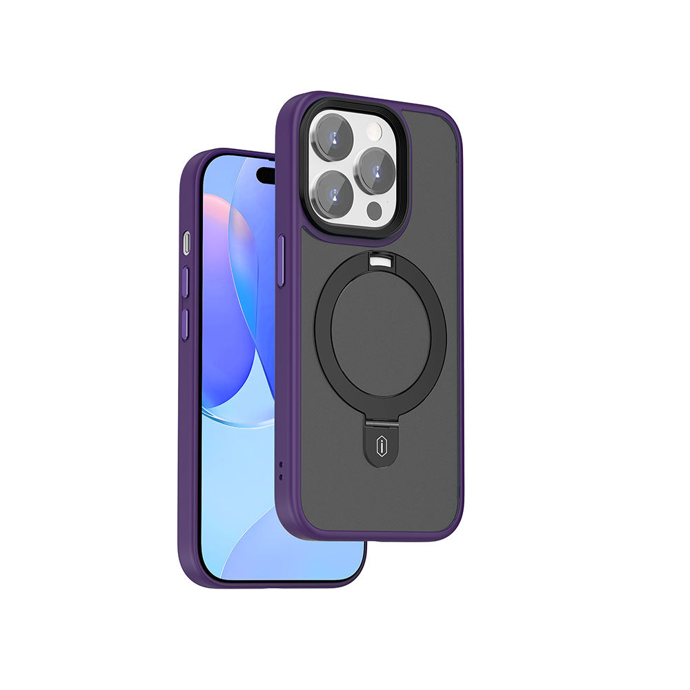 Apple iPhone 15 Pro Kılıf Wiwu ZMM-010 M-safe Şarj Özellikli Mat Arka Yüzey Standlı Kapak Siyah