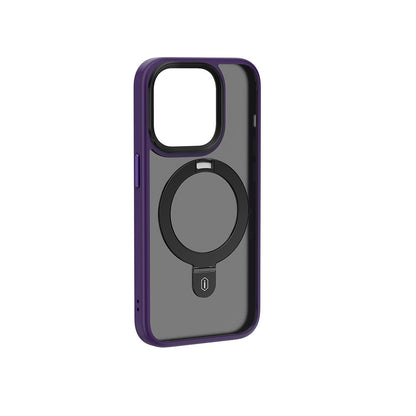 Apple iPhone 15 Pro Kılıf Wiwu ZMM-010 M-safe Şarj Özellikli Mat Arka Yüzey Standlı Kapak Mor