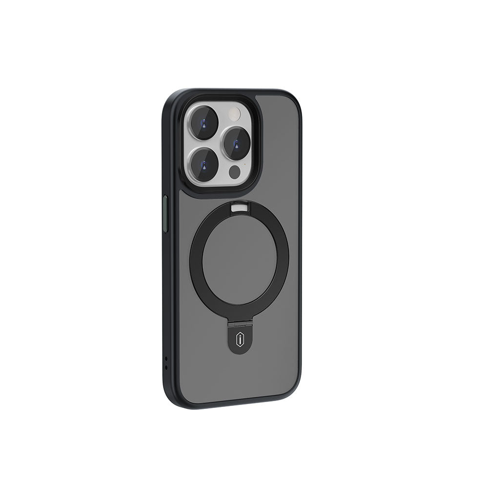Apple iPhone 15 Pro Kılıf Wiwu ZMM-010 M-safe Şarj Özellikli Mat Arka Yüzey Standlı Kapak Siyah