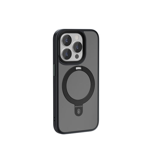 Apple iPhone 15 Pro Kılıf Wiwu ZMM-010 M-safe Şarj Özellikli Mat Arka Yüzey Standlı Kapak Siyah