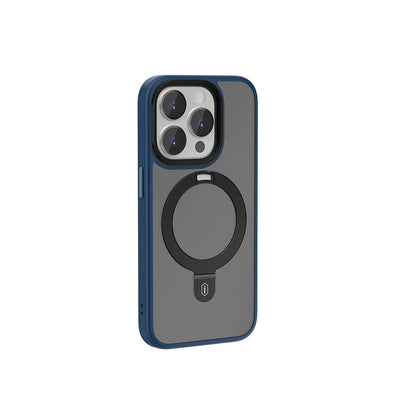 Apple iPhone 15 Pro Kılıf Wiwu ZMM-010 M-safe Şarj Özellikli Mat Arka Yüzey Standlı Kapak Mavi