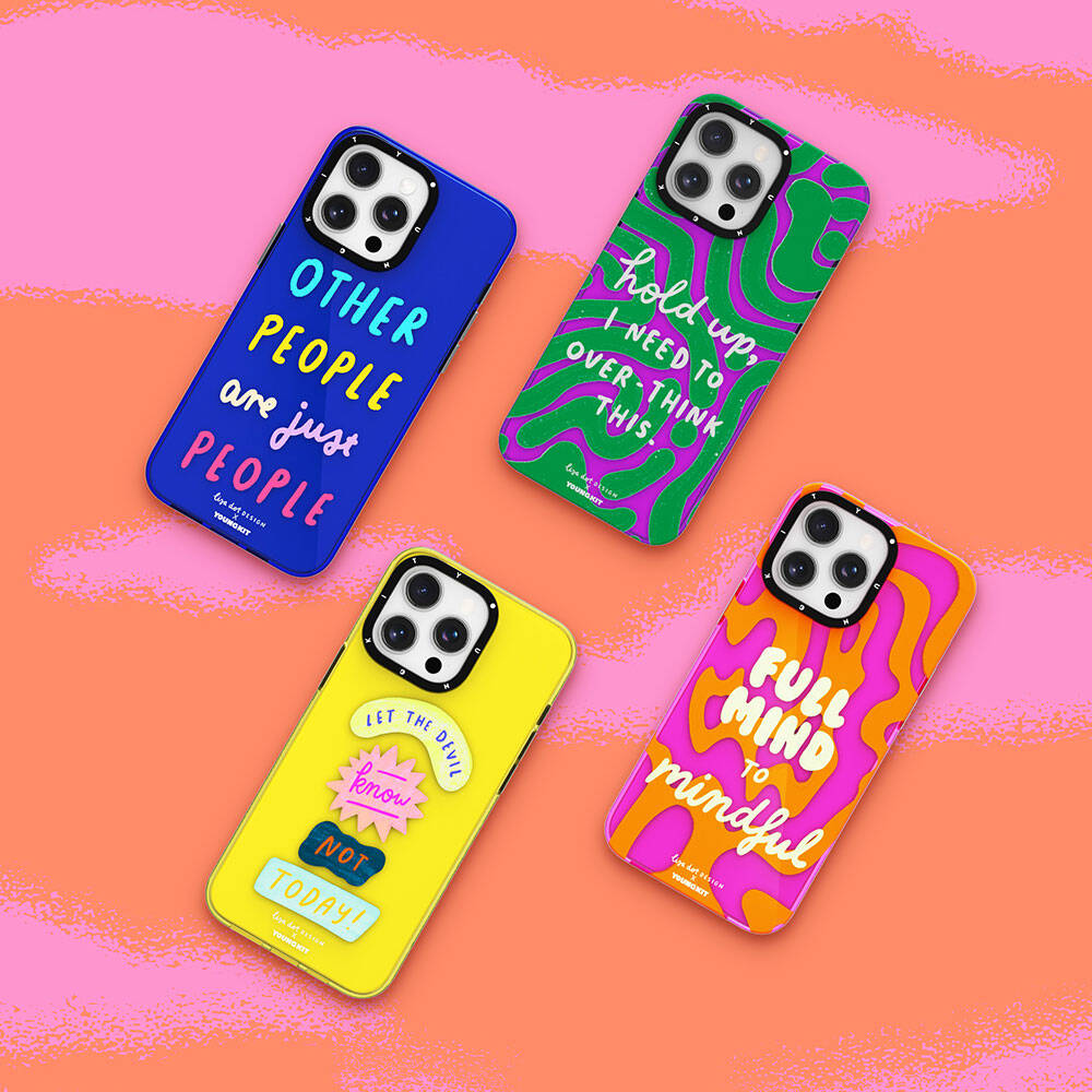 Apple iPhone 15 Pro Kılıf Yazı Desenli Youngkit Mindfulness Serisi Kapak Mavi