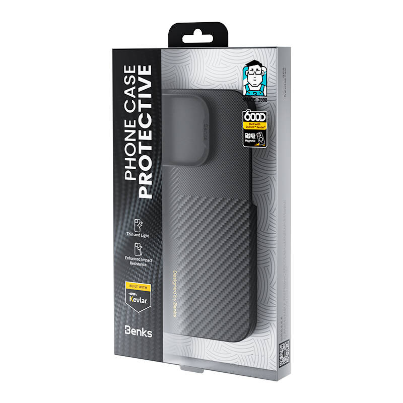 Apple iPhone 15 Pro M-safe Şarj Özellikli Karbon Fiber Benks Montage ArmorAir Kevlar Kapak Siyah