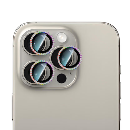 Apple iPhone 15 Pro Max CaseWorld Alloy Sparkling Diamond Serisi Taşlı Lens Koruyucu Colorful