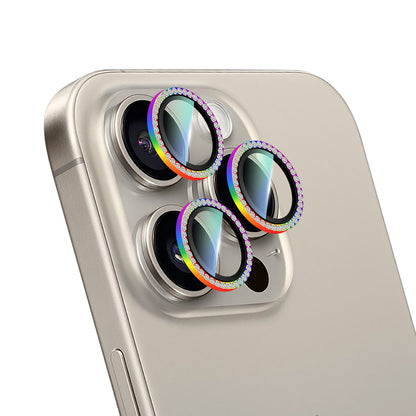 Apple iPhone 15 Pro Max CaseWorld Alloy Sparkling Diamond Serisi Taşlı Lens Koruyucu Gümüş