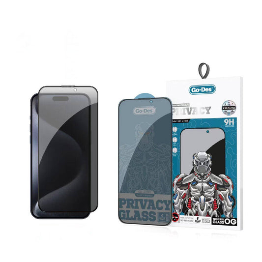 Apple iPhone 15 Pro Max Go Des 9D Full Cover Privacy Temperli Cam Ekran Koruyucu Siyah