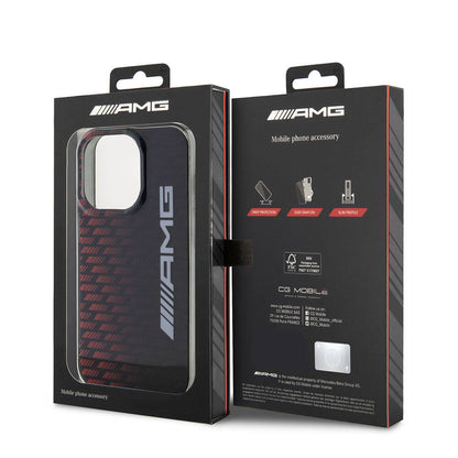 Apple iPhone 15 Pro Max Kılıf AMG Orjinal Lisanslı Çift Katmanlı Büyük Logolu Dörtgen Şerit Desenli Kapak Siyah