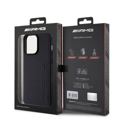 Apple iPhone 15 Pro Max Kılıf AMG Orjinal Lisanslı M-safe Şarj Özellikli Deri Sıcak Damgalı Kapak Siyah