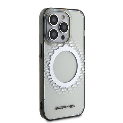 Apple iPhone 15 Pro Max Kılıf AMG Orjinal Lisanslı M-safe Şarj Özellikli Eşkenar Dörtgen Desenli Transparan Kapak Kırmızı