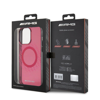 Apple iPhone 15 Pro Max Kılıf AMG Orjinal Lisanslı M-safe Şarj Özellikli Eşkenar Dörtgen Desenli Transparan Kapak Kırmızı