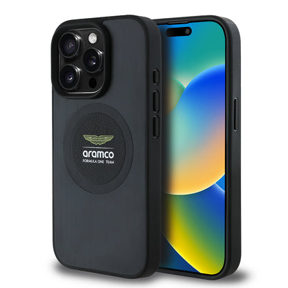 Apple iPhone 15 Pro Max Kılıf Aston Martin Orjinal Lisanslı M-safe Şarj Özellikli Aluminyum Arka Yüzeyli Formula One Team Baskılı Kapak Siyah