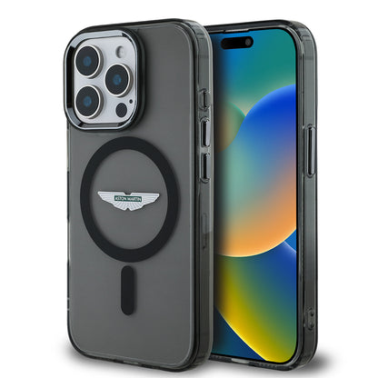 Apple iPhone 15 Pro Max Kılıf Aston Martin Orjinal Lisanslı M-safe Şarj Özellikli IML Baskı Logolu Metal Düğmeli Kapak Siyah