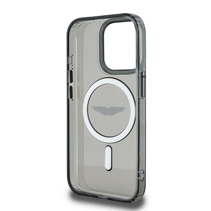 Apple iPhone 15 Pro Max Kılıf Aston Martin Orjinal Lisanslı M-safe Şarj Özellikli IML Baskı Logolu Metal Düğmeli Kapak Siyah