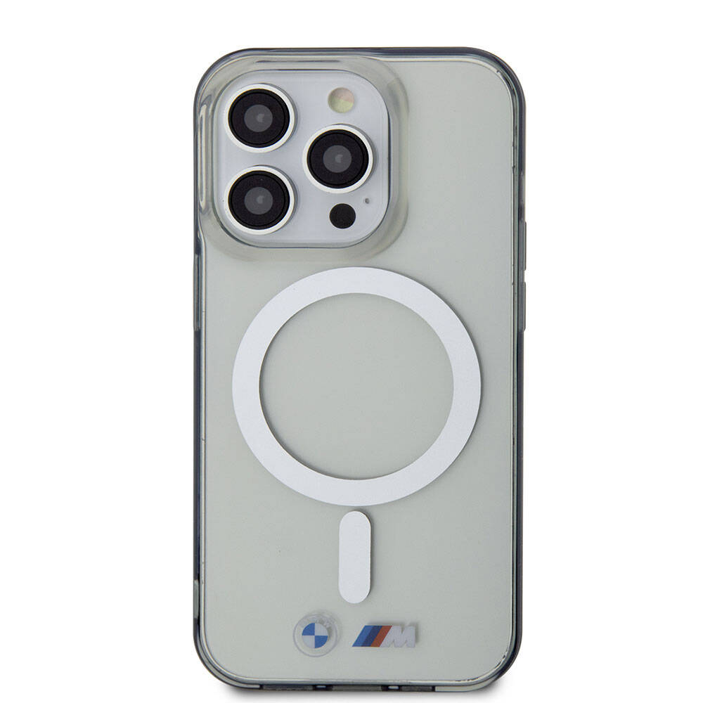 Apple iPhone 15 Pro Max Kılıf BMW M-safe Şarj Özellikli Transparan Silver Ring Orjinal Lisanslı Kapak Renksiz