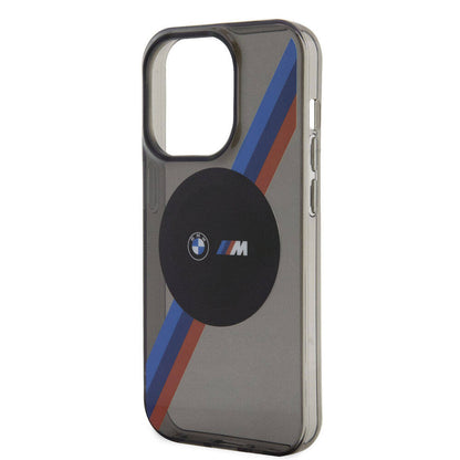 Apple iPhone 15 Pro Max Kılıf BMW M-safe Şarj Özellikli Transparan Tricolor Stripes Orjinal Lisanslı Kapak Sarı