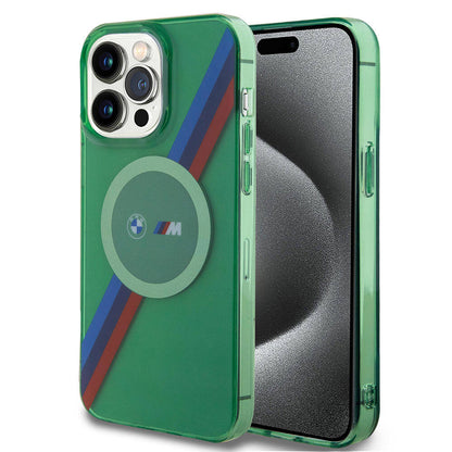 Apple iPhone 15 Pro Max Kılıf BMW M-safe Şarj Özellikli Transparan Tricolor Stripes Orjinal Lisanslı Kapak Sarı
