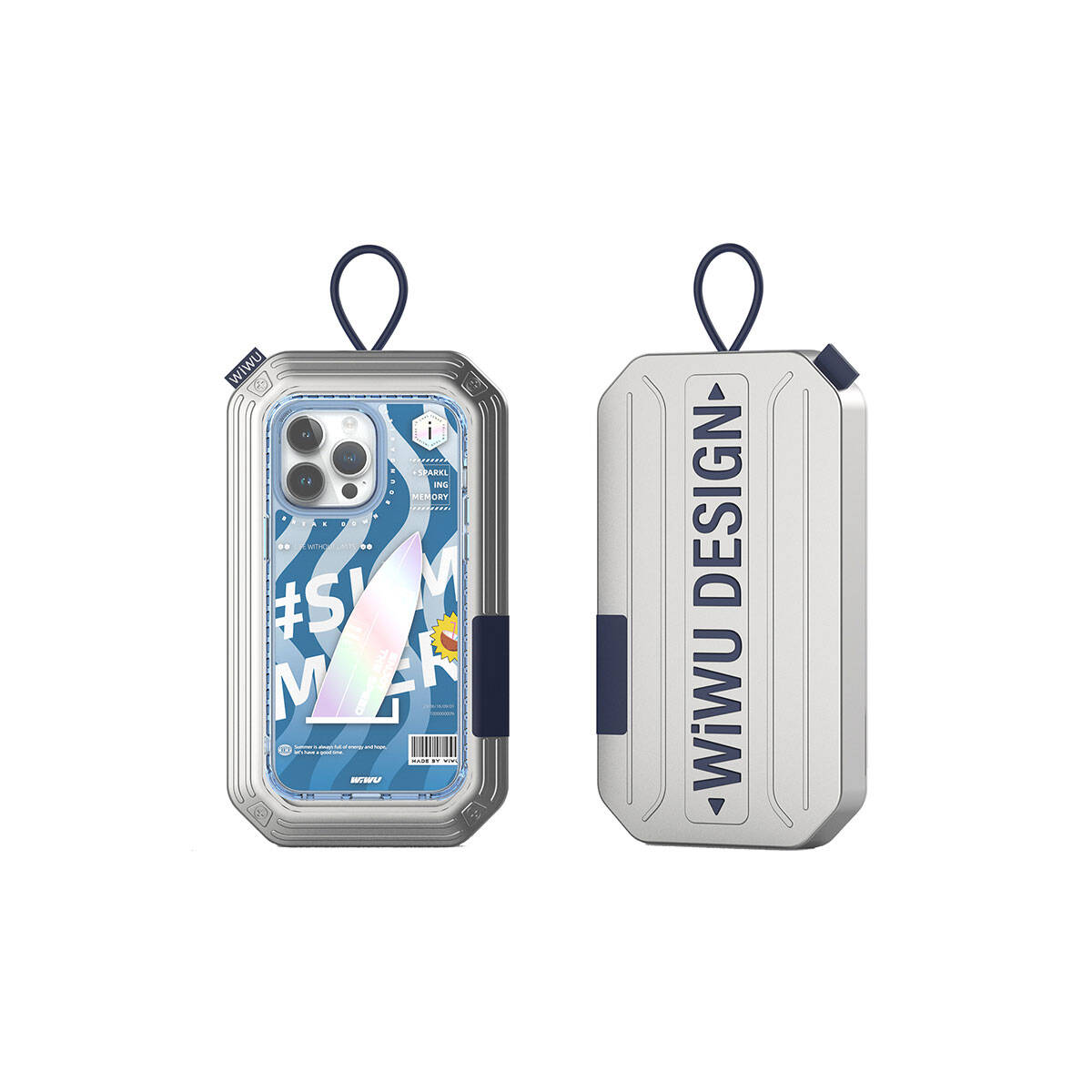 Apple iPhone 15 Pro Max Kılıf Çift Katman Desenli Wiwu Summer Serisi Kapak Mavi