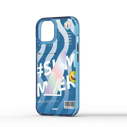 Apple iPhone 15 Pro Max Kılıf Çift Katman Desenli Wiwu Summer Serisi Kapak Mavi