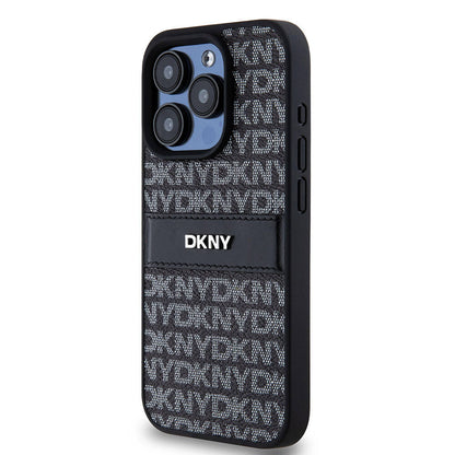 Apple iPhone 15 Pro Max Kılıf DKNY Orjinal Lisanslı 3D Yazılı Repeat Texture Pattern Kapak Siyah